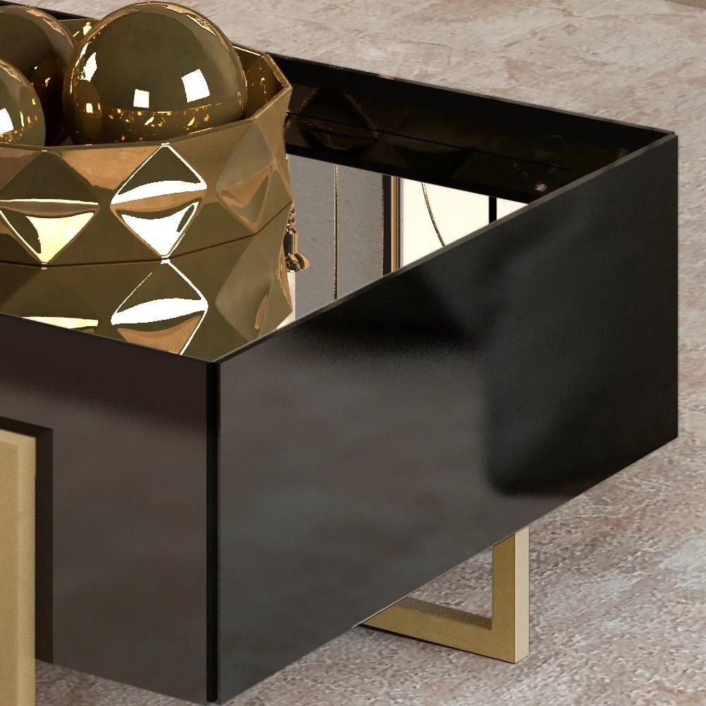 Mesa de Centro Estilo Industrial Com Espelho Suri Preto - D'Rossi