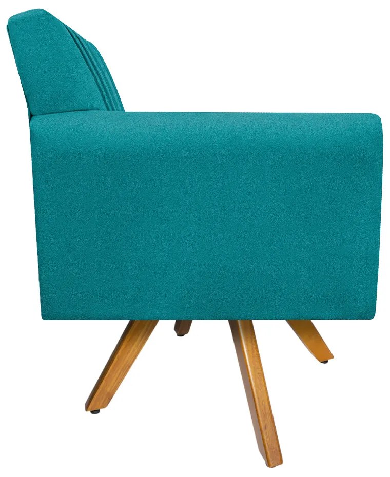 Poltrona Laura Base Giratória de Madeira Suede Azul Turquesa - ADJ Decor