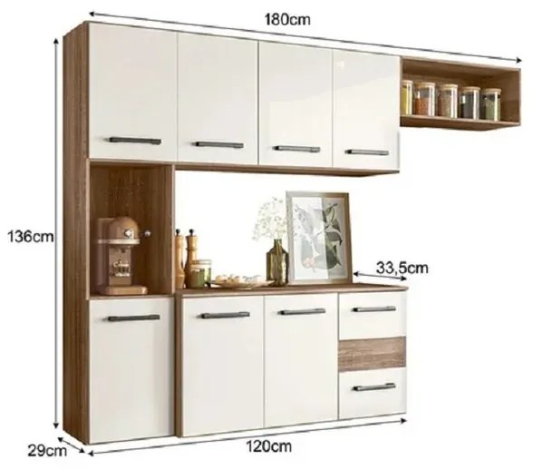 Cozinha Juliete Suspensa Carvalho/Off White – Nicioli Móveis