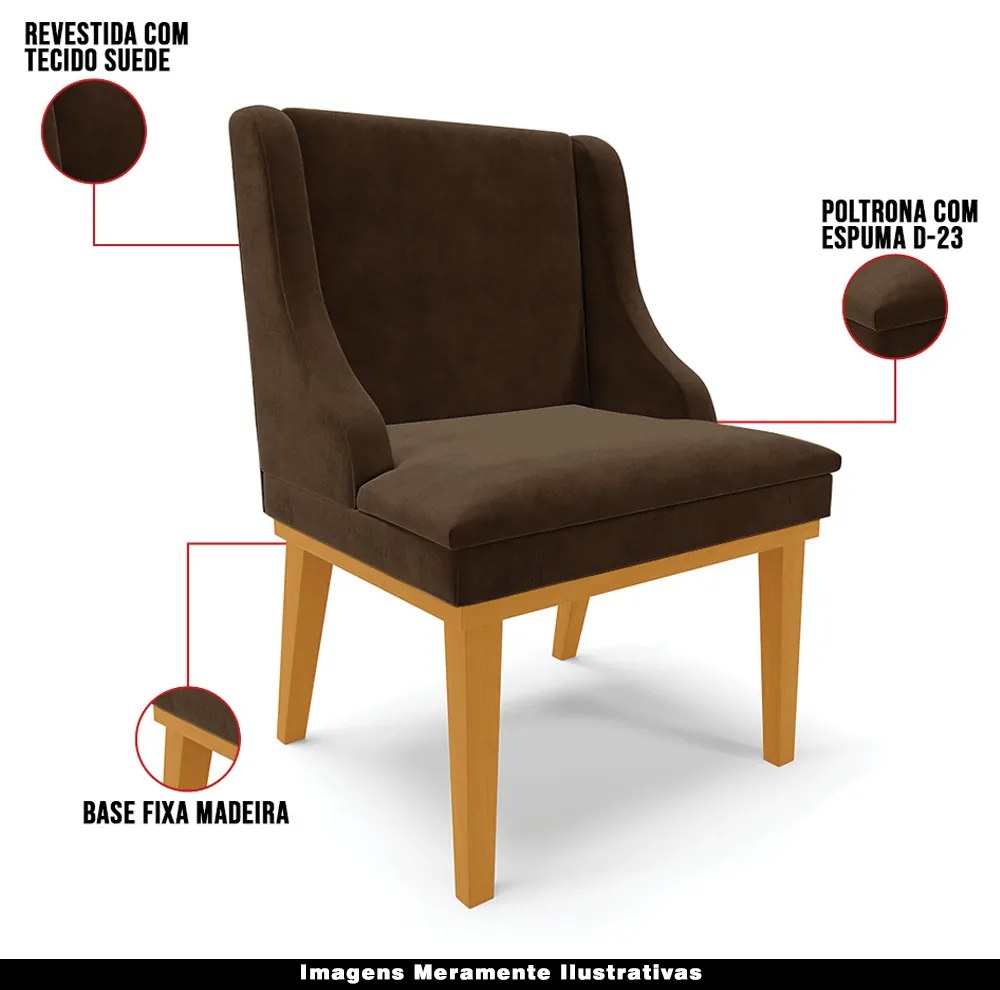 Kit 4 Cadeiras Decorativas Sala de Jantar Base Fixa de Madeira Firenze Suede Marrom/Castanho G19 - Gran Belo