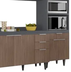 Armário de Cozinha Com Tampo CP02 240cm Pérola Grafite/Freijó Z34 - Mp