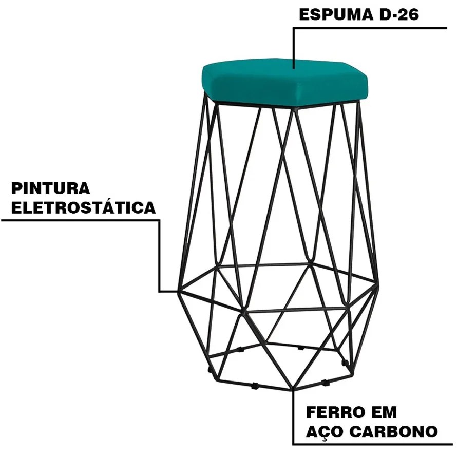 Kit 2 Banqueta Decorativa Rubel Base Preta Suede Azul Claro G41 - Gran Belo