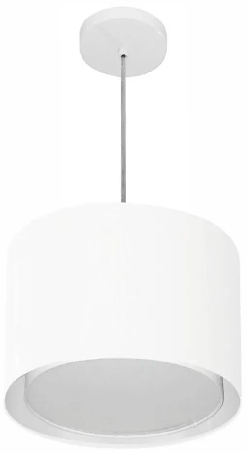 Lustre Pendente Cilíndrico Duplo Md-4285 Cúpula em Tecido 35x30cm Branco - Bivolt