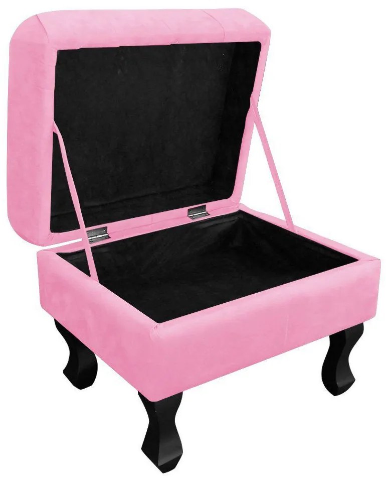Puff Baú Retrô Luis XV Suede Rosa Bebê - D'Rossi