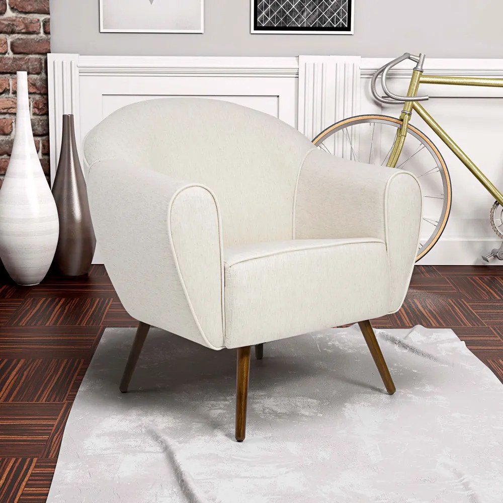 Poltrona Decorativa Nara Jacar Bege B-298 Pés Palito Madeira D07 - D'Rossi