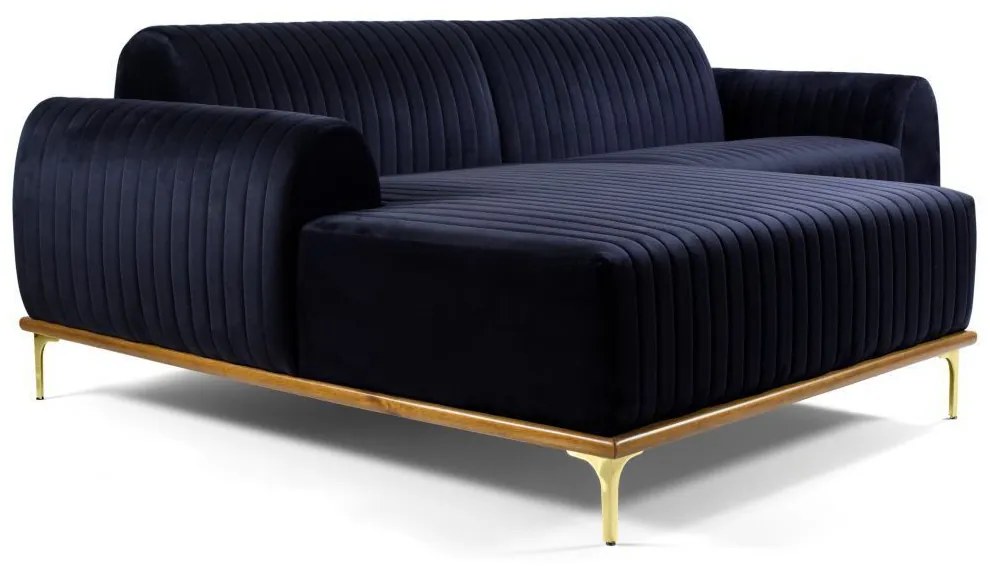 Sofá 3 Lugares Bipartido com Chaise Lado Direito Base de Madeira Euro 230 cm Veludo Azul G15 - Gran Belo