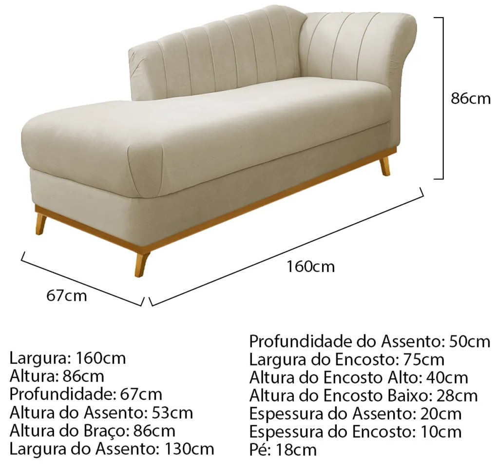 Kit Diva Recamier Vanessa 160cm Lado Esquerdo e 01 Poltrona Laura Linho