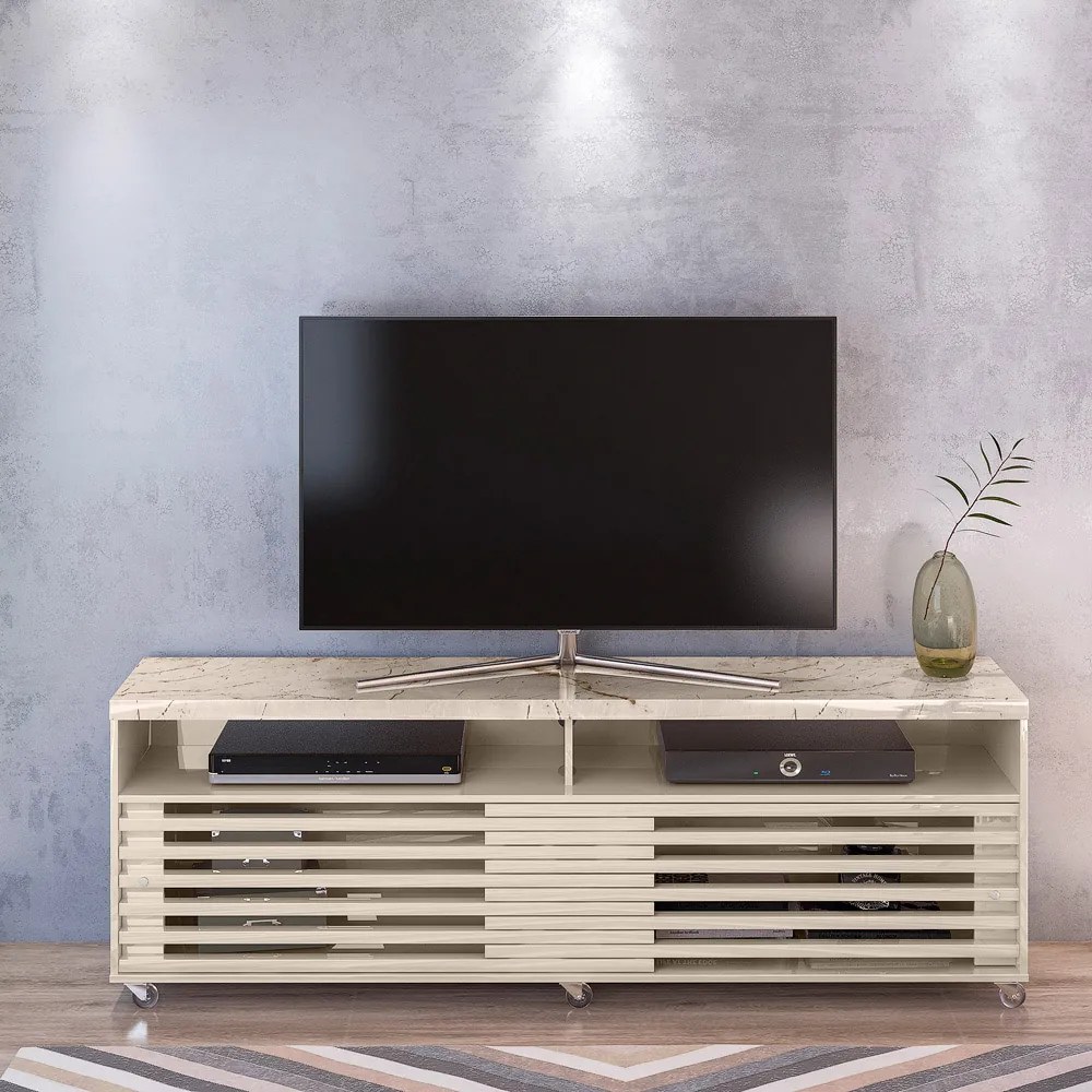 Rack TV 75Pol 182cm Bancada para Sala Nerion M20 - D'Rossi - Calacata e Off White