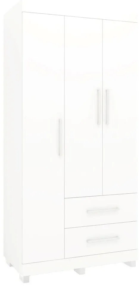 Roupeiro Guarda Roupa 3 Portas Prateleiras 2 Gavetas Branco
