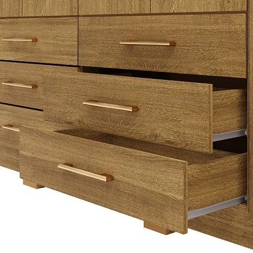 Guarda Roupa Com Espelho Canadá 6 Portas e 6 Gavetas Nature/Brisa - Vila Rica Móveis