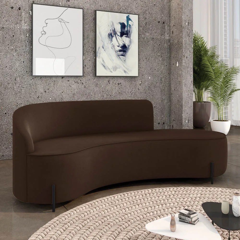 Sofá 4 Lugares Orgânico 220cm Pé Ferro Preto Morgan Suede D03 - D'Rossi - Marrom