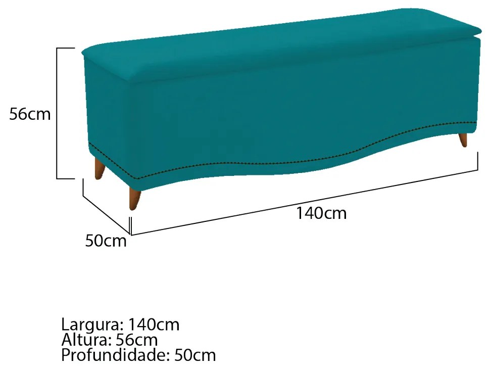 Calçadeira Estofada Yasmim 140 cm Casal Suede Azul Turquesa - ADJ Decor
