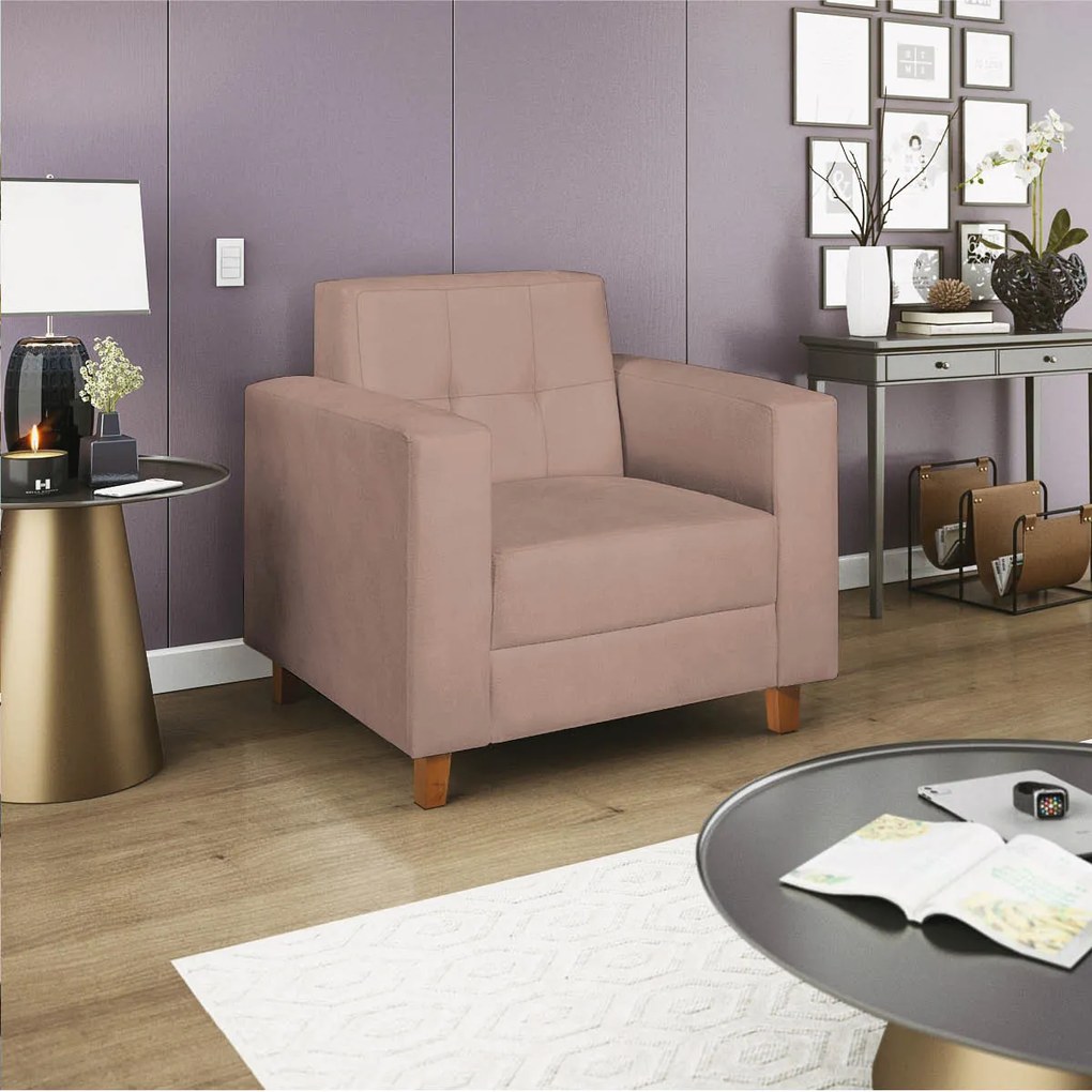 Poltrona Decorativa Denver Linho Rosê - ADJ Decor
