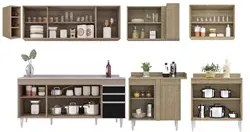 Armário de Cozinha Modulado de Canto 7 Peças CP36 com Pia Inox Castanh