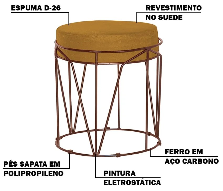 Puff Decorativo Sala de Estar Base Bronze Chloe Suede Mostarda G41 - Gran Belo