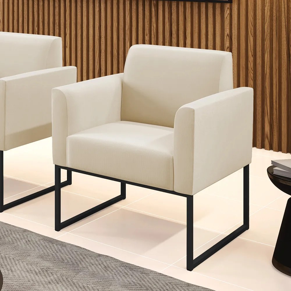 Poltrona Base Industrial Preto Marisa Suede Bege