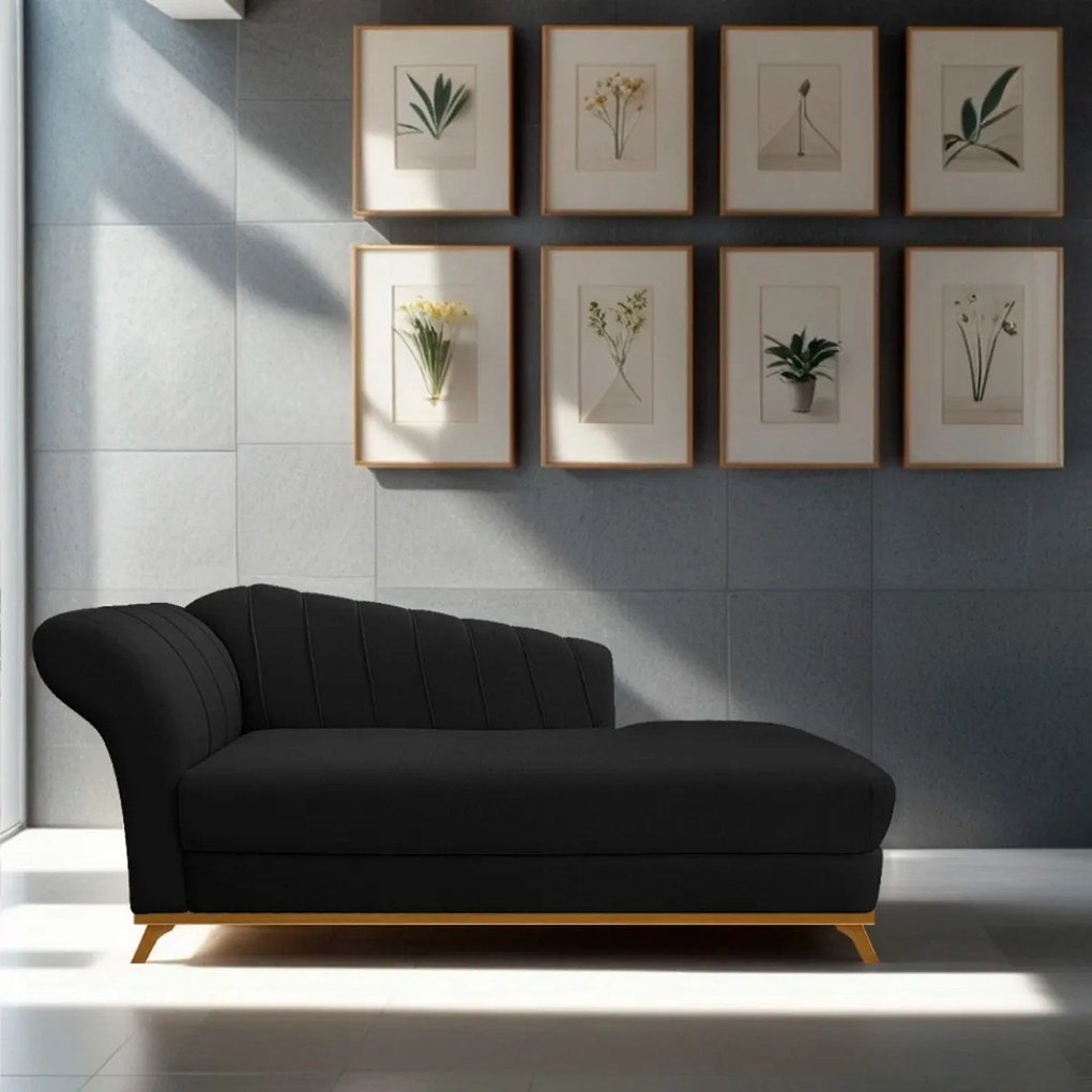 Recamier Vanessa 185cm Lado Direito Suede Preto - ADJ Decor