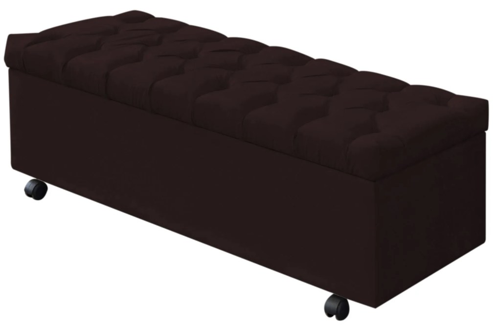 Calçadeira Baú de Casal Queen Size  160 cm Potenza Veludo Marrom - Marrom