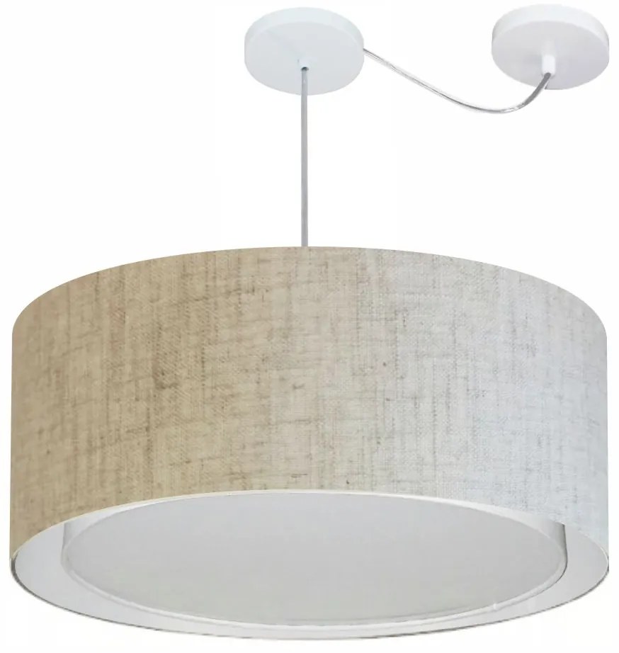 Lustre Pendente Cilíndrico Com Desvio Md-4318 Cúpula em Tecido 60x30cm Rustico Bege - Bivolt