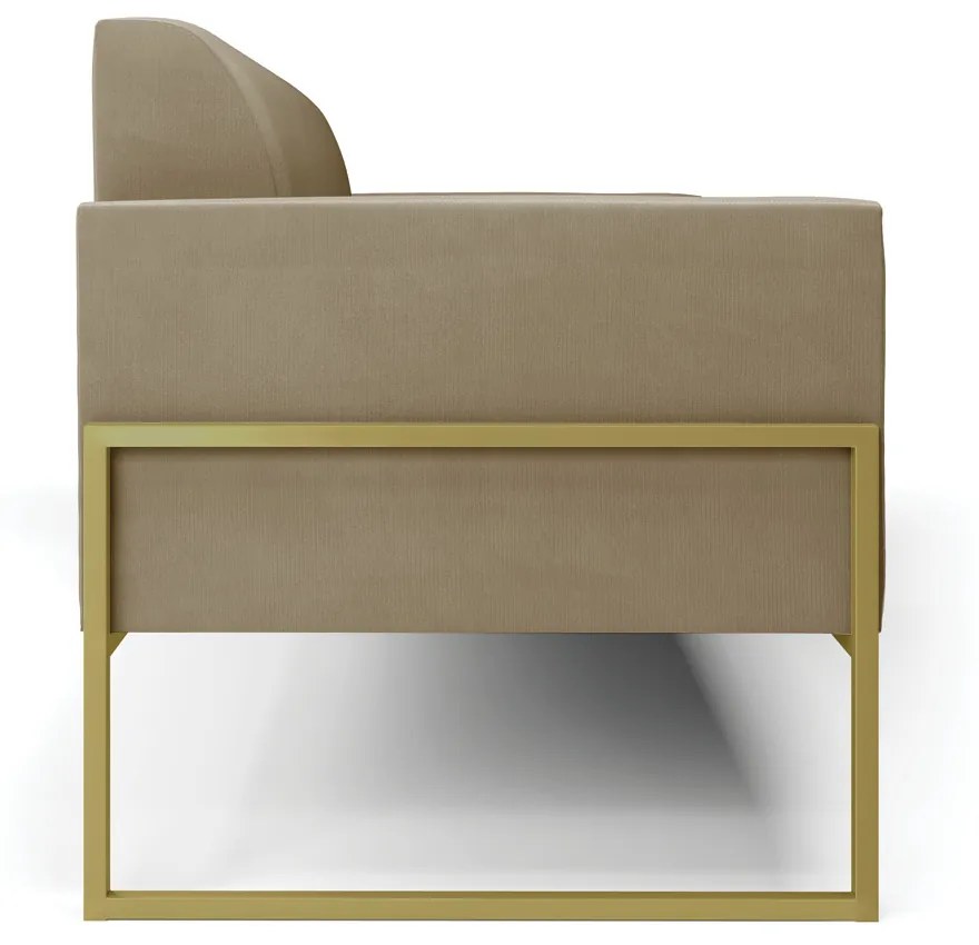 Sofá Namoradeira Base Industrial Alta Dourado Marisa Suede D03 - D'Rossi - Marrom Rato