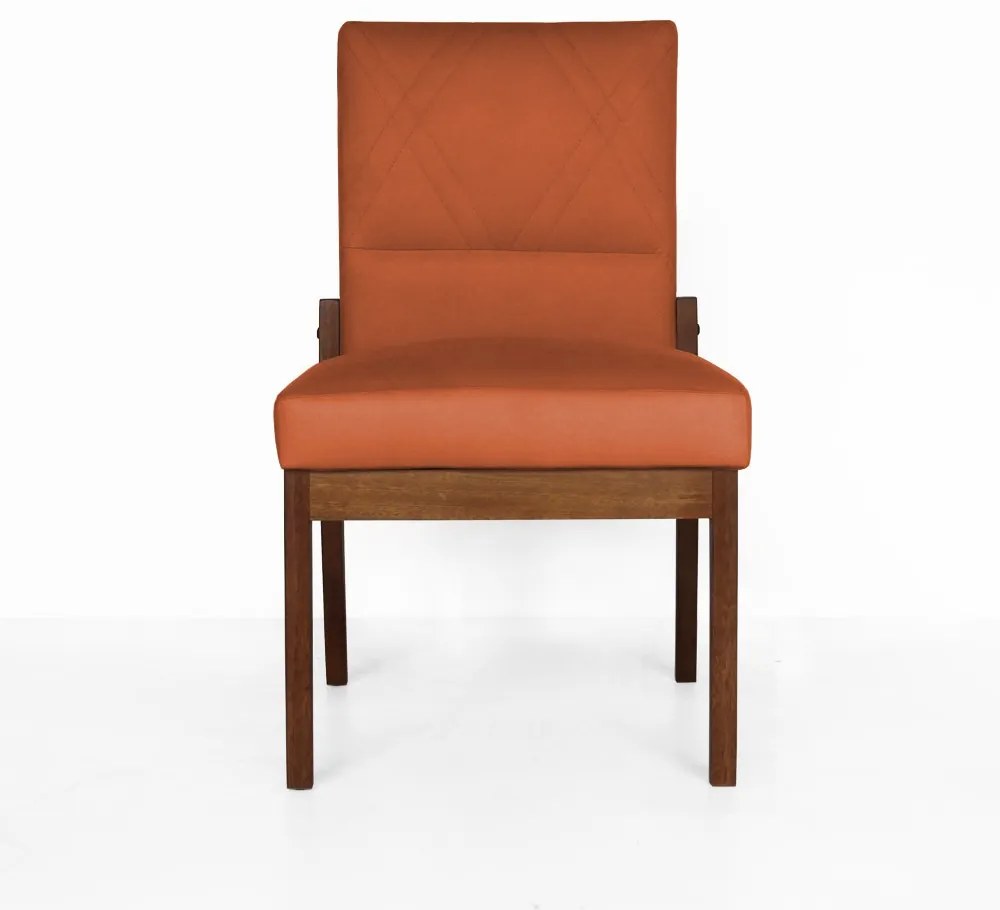 Cadeira De Jantar Aurora Base Madeira Maciça Estofada Suede Telha