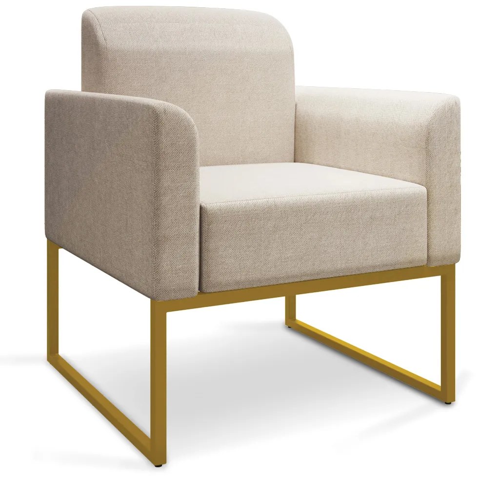Poltrona Marisa Linho Areia A27 Base Industrial Metálica Dourado D03 - D'Rossi