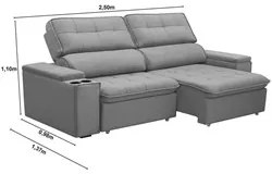 Sofá Retrátil Reclinável 3 Lugares 250cm Ginevra F05 Veludo Prata - Mp