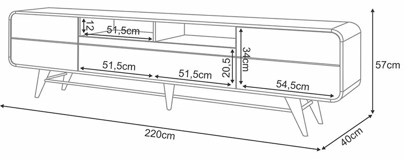 Rack para Sala Bancada de TV 85 Pol 220cm Alissa H01 - D'Rossi - Off White e Castanho