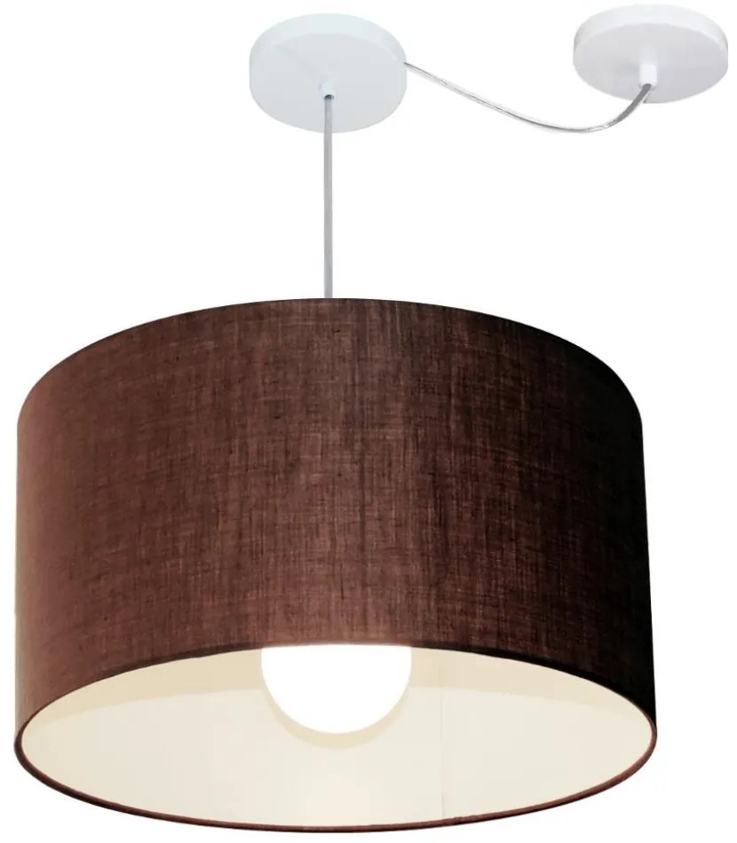 Lustre Pendente Cilíndrico Com Desvio Md-4234 Cúpula em Tecido 60x30cm Café - Bivolt