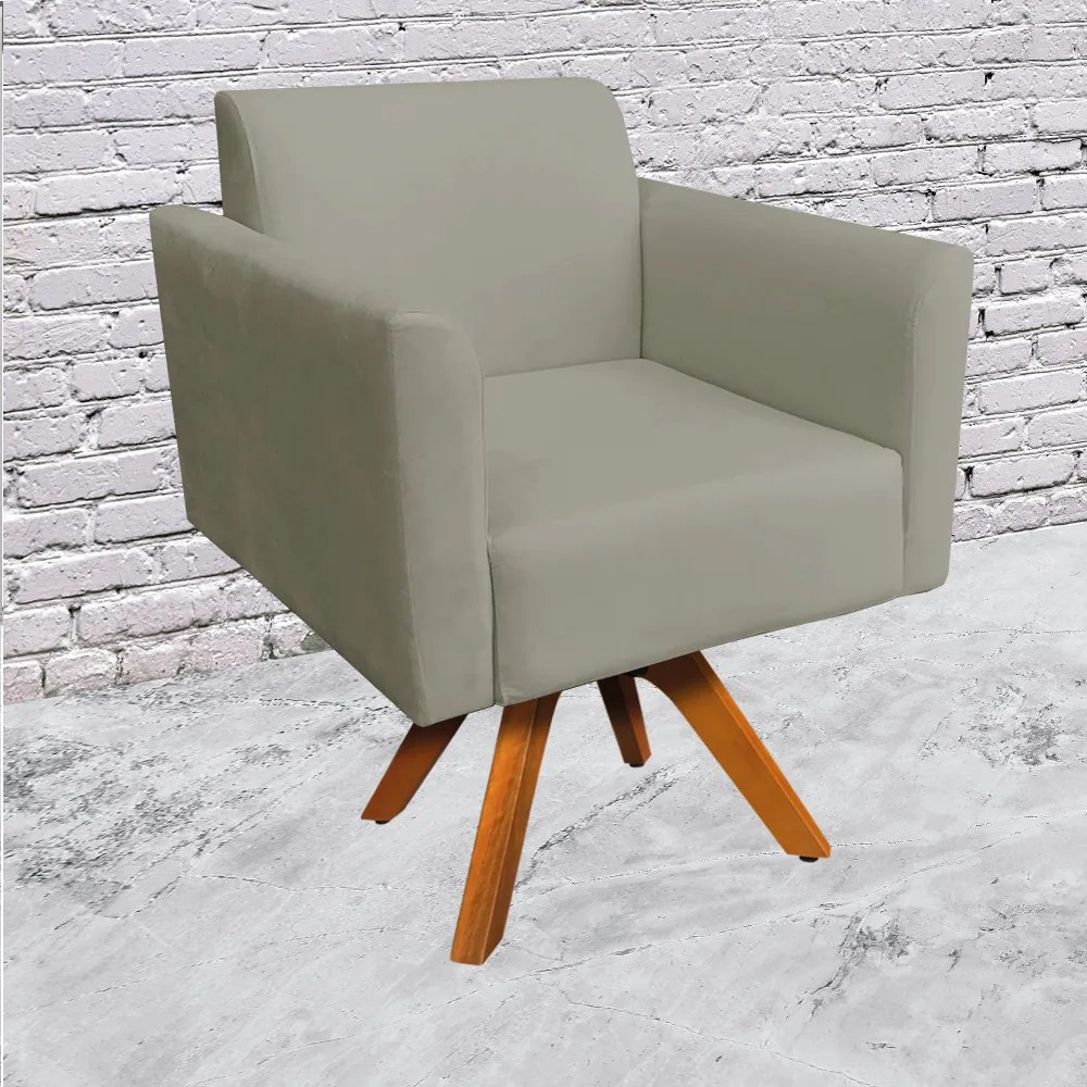 Kit 02 Poltronas Giratória Marisa Suede Marrom Rato Base Madeira MM30