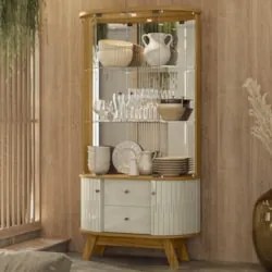 Cristaleira de Vidro Com LED Eva 90cm Z10 Cumaru/Opala - Mpozenato