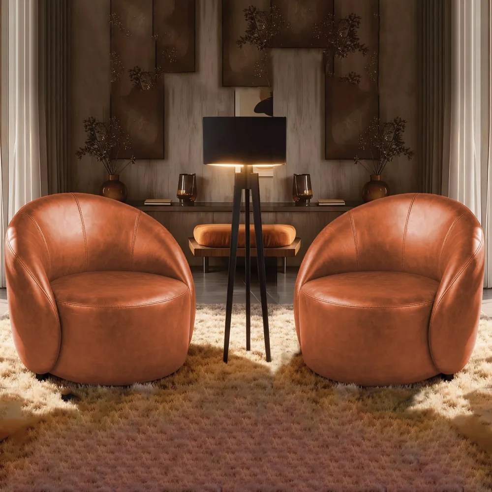 Poltrona Decorativa Orgânica Kit 2 Lua Sintético PU D03 - D'Rossi - Nozes