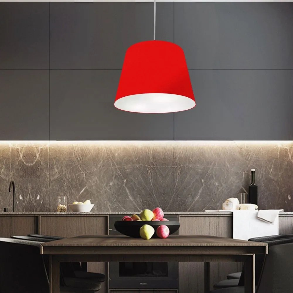Lustre Pendente Cone Md-4155 Cúpula em Tecido 30/40x30cm Vermelho - Bivolt