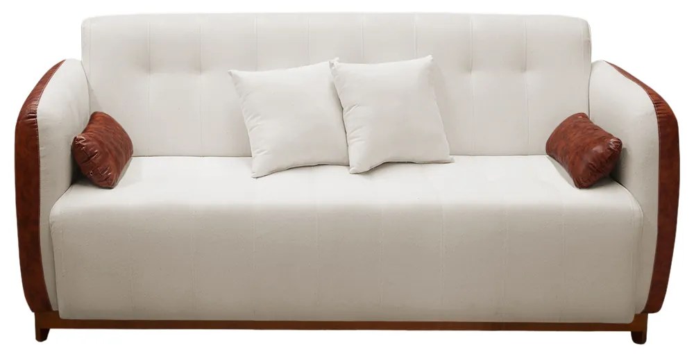 Sofá 3 Lugares Liverpool 1,90 m Compose Corino Ocre/Bege C/ Botão - Decorar Estofados