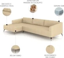Sofá 4 Lugares 306cm Com Chaise Esquerdo Eko Couro Bege Z55 - Mpozenat