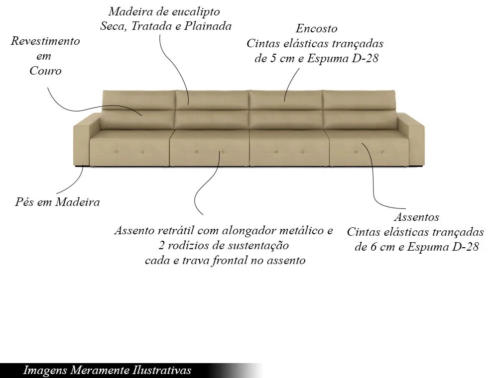 Sofá Retrátil 8 Lugares 524cm 4 Módulos Nero Couro Bege G52 - Gran Belo