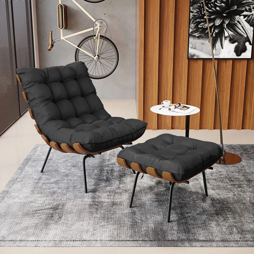 Puff Costela Corino Base Metálica Preto M11 - D'Rossi - Preto