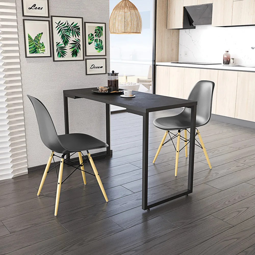 Mesa de Cozinha Industrial Porto Preto 120 cm com 02 Cadeira Eiffel Preto - D'Rossi