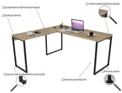 Kit 2 Mesas de Escritório Office em L 150x150cm Estilo Industrial Pris
