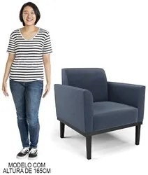 Sofá Namoradeira e 2 Poltronas Base Madeira Preto Maressa Suede Azul M