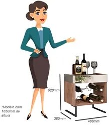 Adega Espelhada 6 Garrafas com Pés Metálicos Estilo Industrial Loft D0