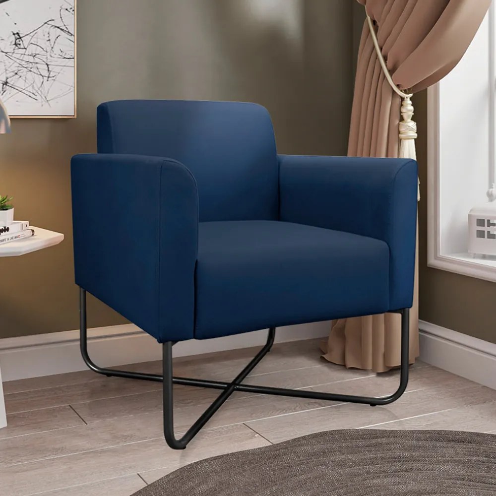 Kit 2 Poltronas Decorativas Isabella Base X Suede Azul Marinho/Preto G19 - Gran Belo