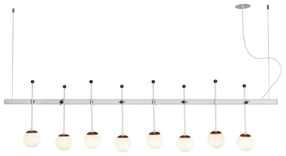 Pendente Varal 42X180X20Cm 08Xg9 Globo Ø12Cm - Usina 50000/8 (CB-M - Cobre Metálico, Branco (Fosco))