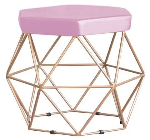 Puff Decorativo Base Gold Elsa Veludo Rosê G41 - Gran Belo