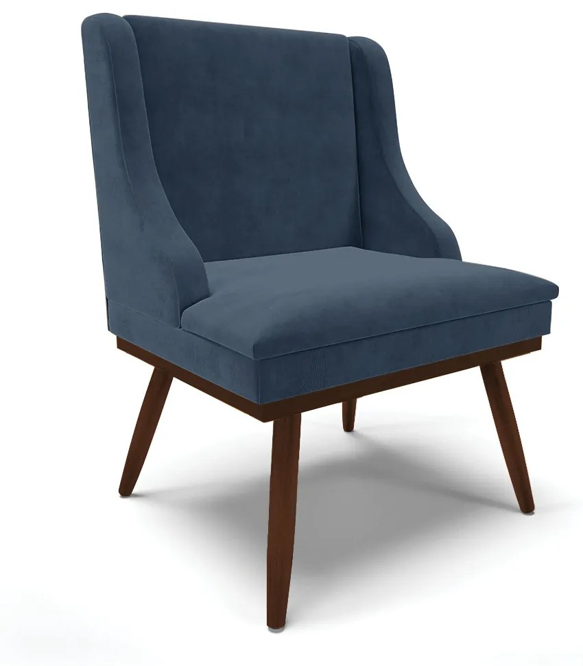 Cadeira de Jantar Liz Suede Base Fixa Madeira com Pés Palito Tabaco D03 - D'Rossi - Azul Marinho