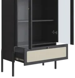 Cristaleira 2 Portas de Vidro Pés Madeira Arlo A10 Nero/Preto - Mpozen