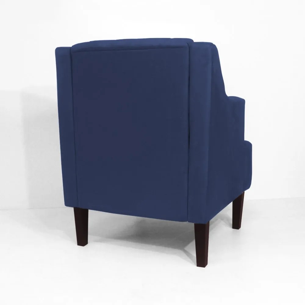 Poltrona Classic Suede Azul Marinho Pés Palito Sala, Quarto, Decoração