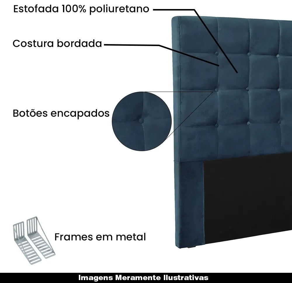 Cabeceira Decorativa Casal 1,40M Tropea Veludo Azul Marinho G63 - Gran Belo