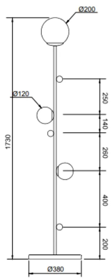 Luminária De Chão Graça 16X78X16Cm 03Xg9 Globo 12Cm - Usina 90031/3 (CP-M - Champanhe Metálico, Branco (Fosco))