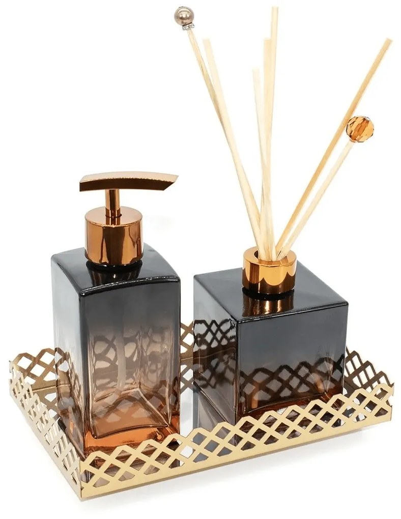 Bandeja Lavabo Decorativa Espelhada Retangular Plataforma Decora&ccedil;&atilde;o Dourada